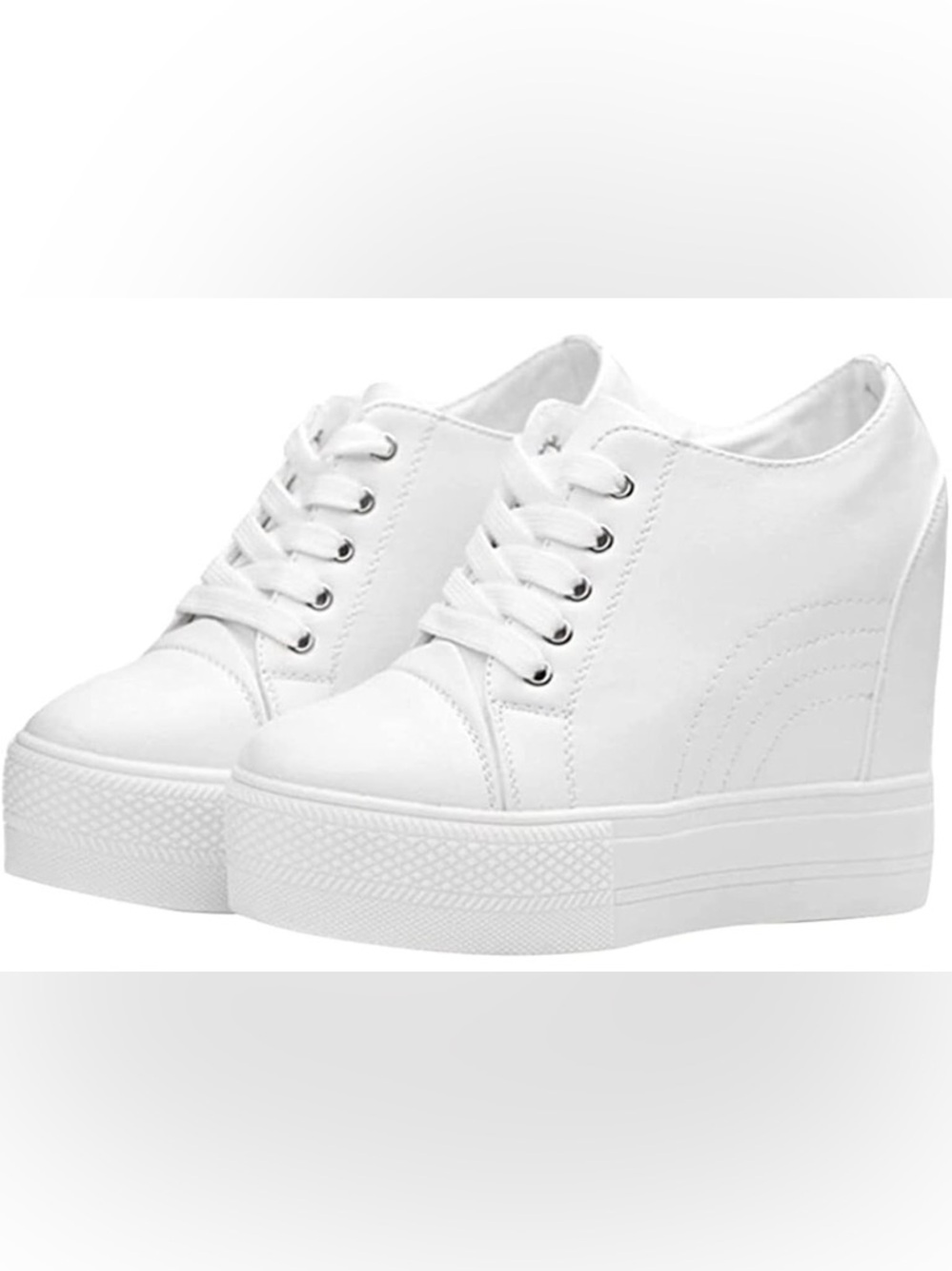 Women’s White Wedge Platform Lace-up Sneakers